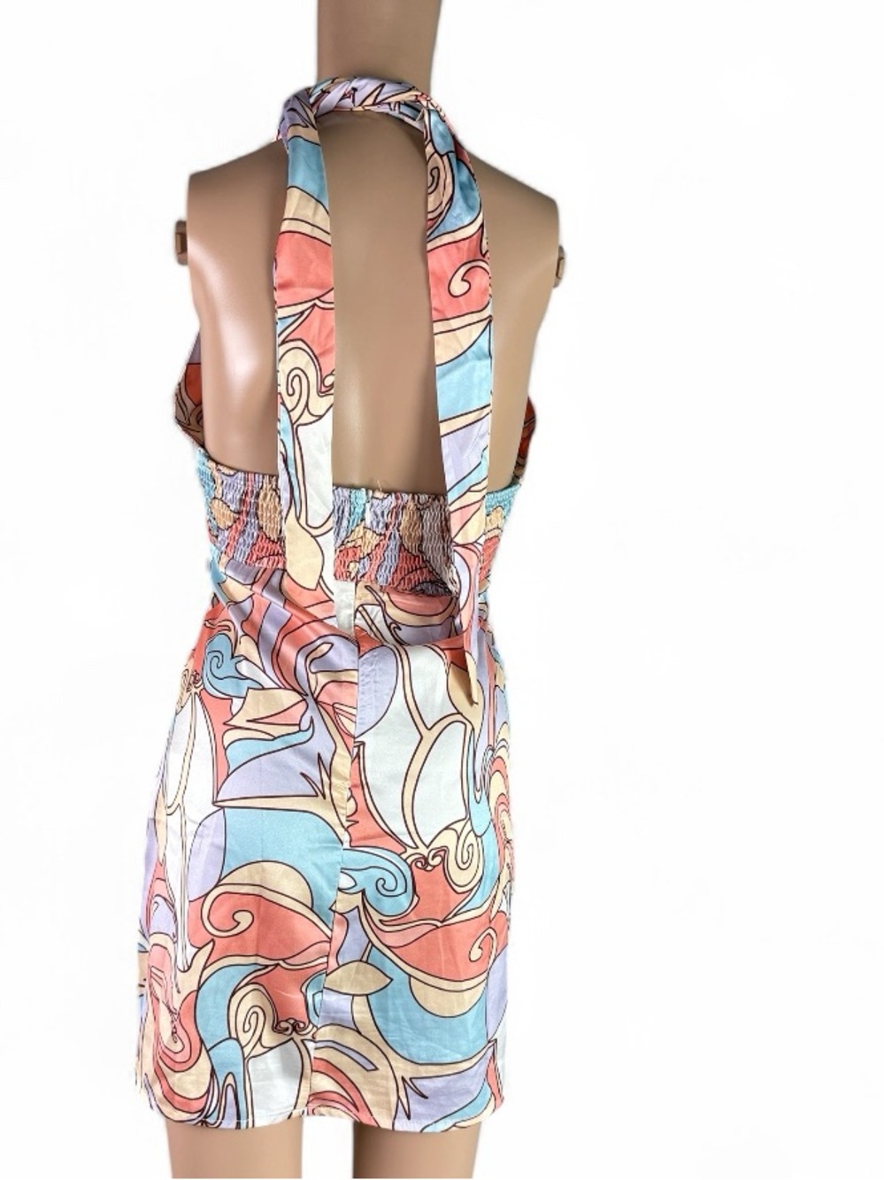 Hello Molly Pastel Orange & Blue Halter Mini Dress with Front Cutout - Picture 2 of 7